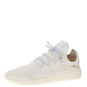 Pre Owned Pharrell Williams x Adidas White Knit Fabric Tennis Hu Lace Up Sneaker Size 46