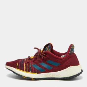 Pre Owned Adidas x Missoni Burgundy Knit Fabric Pulseboost Low Top Sneakers Size 38 2/3