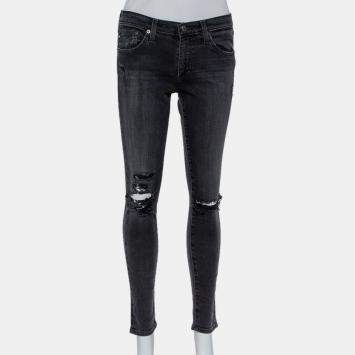 Pre Owned Adriano Goldschmied Dark Grey Denim Distressed Skinny Ankle Length Jeans M