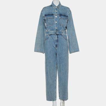 Pre Owned Agolde Blue Denim Belted Tatum Jumpsuit M