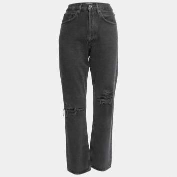 Pre Owned Agolde Black Distressed Denim Mom Jeans S Waist 25" 