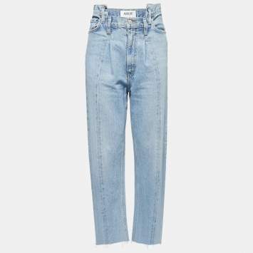 Pre Owned Agolde Blue Washed & Distressed Denim High Rise Jeans S Waist 25"