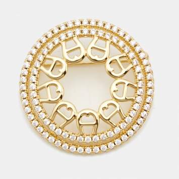مملوكة مسبقًا Aigner Logo Crystal Gold Tone Brooch