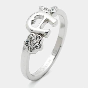 مملوكة مسبقًا Aigner Logo Crystals Silver Tone Ring Size 56