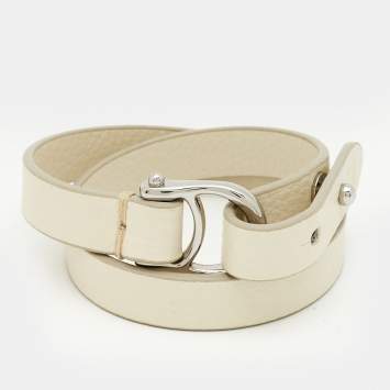 مملوكة مسبقًا Aigner Logo Leather Silver Tone Wrap Bracelet