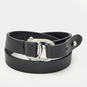 مملوكة مسبقًا Aigner Logo Leather Silver Tone Bracelet