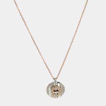 Pre Owned Aigner Giulia Two Tone Crystal Logo Pendant Necklace