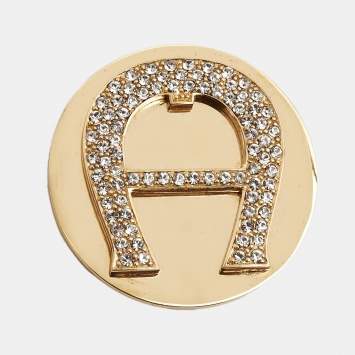 Pre Owned Aigner Gold Plated Crystal Logo Pin Brooch