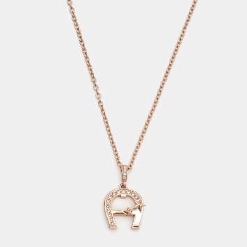 Pre Owned Aigner Crystal Gold Tone Pendant Necklace