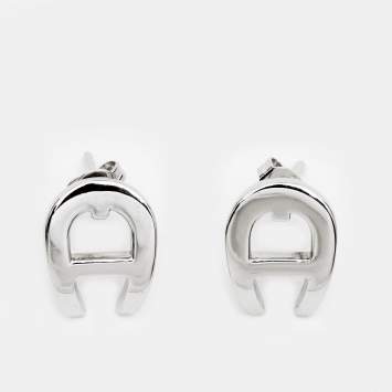 Pre Owned Aigner Logo Silver Tone Earrings
