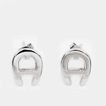 Pre Owned Aigner Logo Silver Tone Earrings