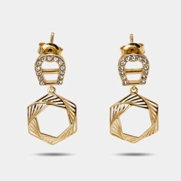 Pre Owned Aigner Gold Tone Crystal Embellished Earrings