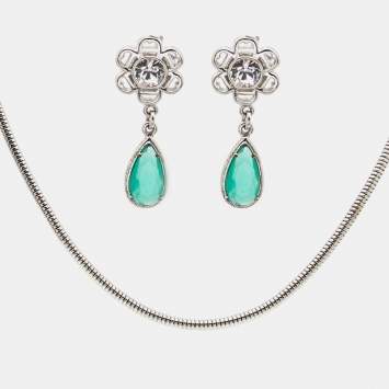 Pre Owned Aigner Crystal Silver Tone Necklace and Earrings