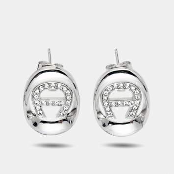 Pre Owned Aigner Crystals Silver Tone Earrings