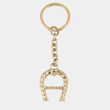 Pre Owned Aigner Gold shiny gold  Fashion Keyring A-Logo Gold Coloured