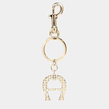 Pre Owned Aigner Gold shiny light gold Metal Basics Keyring with Dadino Logo Gold Coloured
