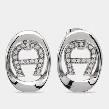 Pre Owned Aigner Crystals Silver Tone Earrings