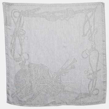 Pre Owned Aigner Grey Logo Print Silk Blend Seasonal Scarf