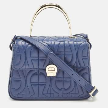 Pre Owned Aigner Blue Signature Leather Genoveva Top Handle Bag