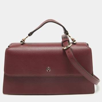 Pre Owned Aigner Burgundy Leather Medium Delia Top Handle Bag