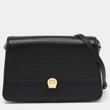 Aigner Black Textured Leather Genoveva Shoulder Bag