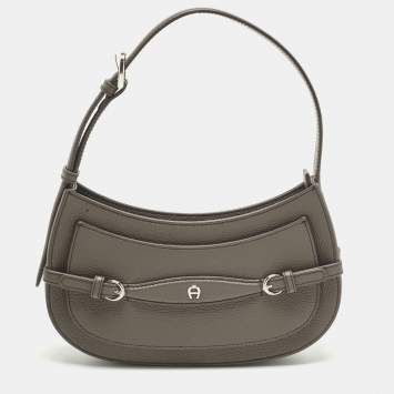 Pre Owned Aigner Cavallo Mini Dark Grey Leather Shoulder Bag