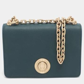 Pre Owned Aigner Leeloo Green Leather Shoulder Bag
