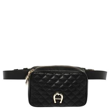Pre Owned Aigner Black Quilted Leather Garda Belt Bag