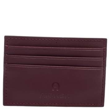 Pre Owned Aigner Burgundy Leather Card Holder