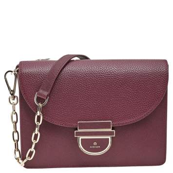 Pre Owned Aigner Burgundy Leather Cosima Shoulder Bag