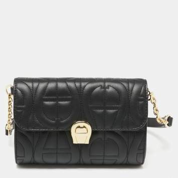 Pre Owned Aigner Black Leather Genovena Belt Bag  