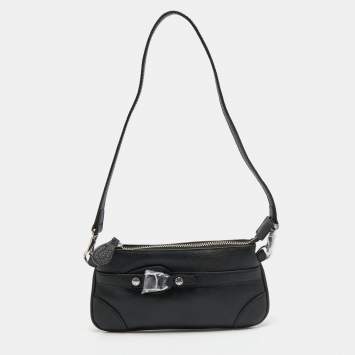 Pre Owned Aigner Black Leather Top Zip Baguette 