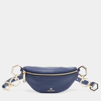Pre Owned Aigner Blue Leather Small Serena Belt Bag