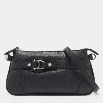 Pre Owned Aigner Black Leather Buckle Baguette Bag