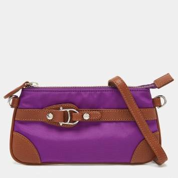 Pre Owned Aigner Purple/Brown Nylon and Leather Buckle Clutch Bag