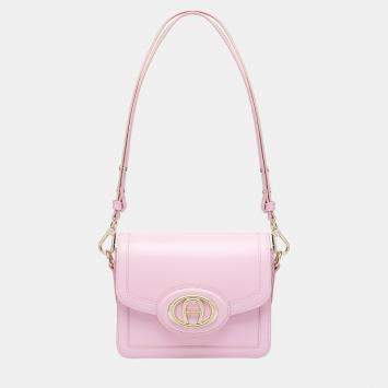 Pre Owned Aigner Soft Pink shiny light gold Metal Luisa Crossbody Bag Soft Pink