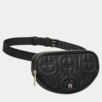 Pre Owned Aigner Black shiny light gold Metal Diadora Black Belt Bag S