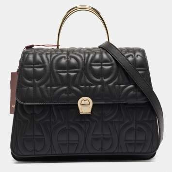Pre Owned Aigner Black Signature Leather Genoveva Top Handle Bag