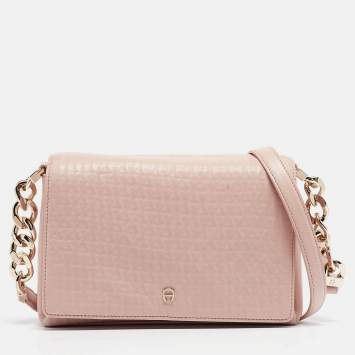 Pre Owned Aigner Pink Leather Flap Crossbody Bag