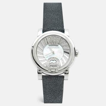 Pre Owned Aigner Bari Donna A37209 Mother Of Pearl Diamond Stainless Steel Stingray Leather Women's Wristwatch 42 mm