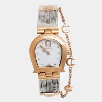 Pre Owned Aigner Mother of Pearl Two Tone Stainless Steel Cremona A115200 Women's Wristwatch 28 mm