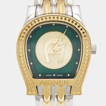 Pre Owned Aigner Green Two Tone Stainless Steel Vittoria ARWLG2100105 Women's Wristwatch 30 mm 
