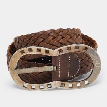 Pre Owned Aigner Brown Braided Leather Buckle Belt 90 CM