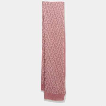 Aigner Pink Monogram Cotton Blend Scarf
