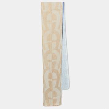 Aigner Blue Patterned Linen Blend Stole