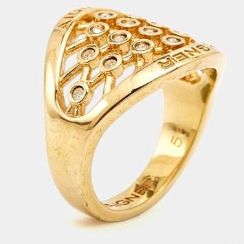 Pre Owned Aigner Crystals Gold Tone Ring Size 56