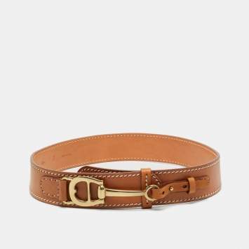 Pre Owned Aigner Tan Leather Logo Waist Belt 85 CM