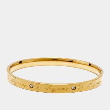 Pre Owned Aigner Logo Crystals Gold Tone Bracelet
