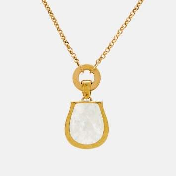 Pre Owned Aigner Faux Pearl Gold Tone Pendant Necklace