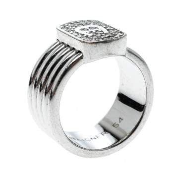 Pre Owned Aigner Crystal Silver Tone Band Ring Size 54